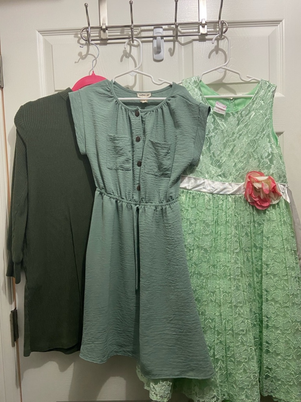 Mint Green Girls' Lace Party Dress with Floral Sash